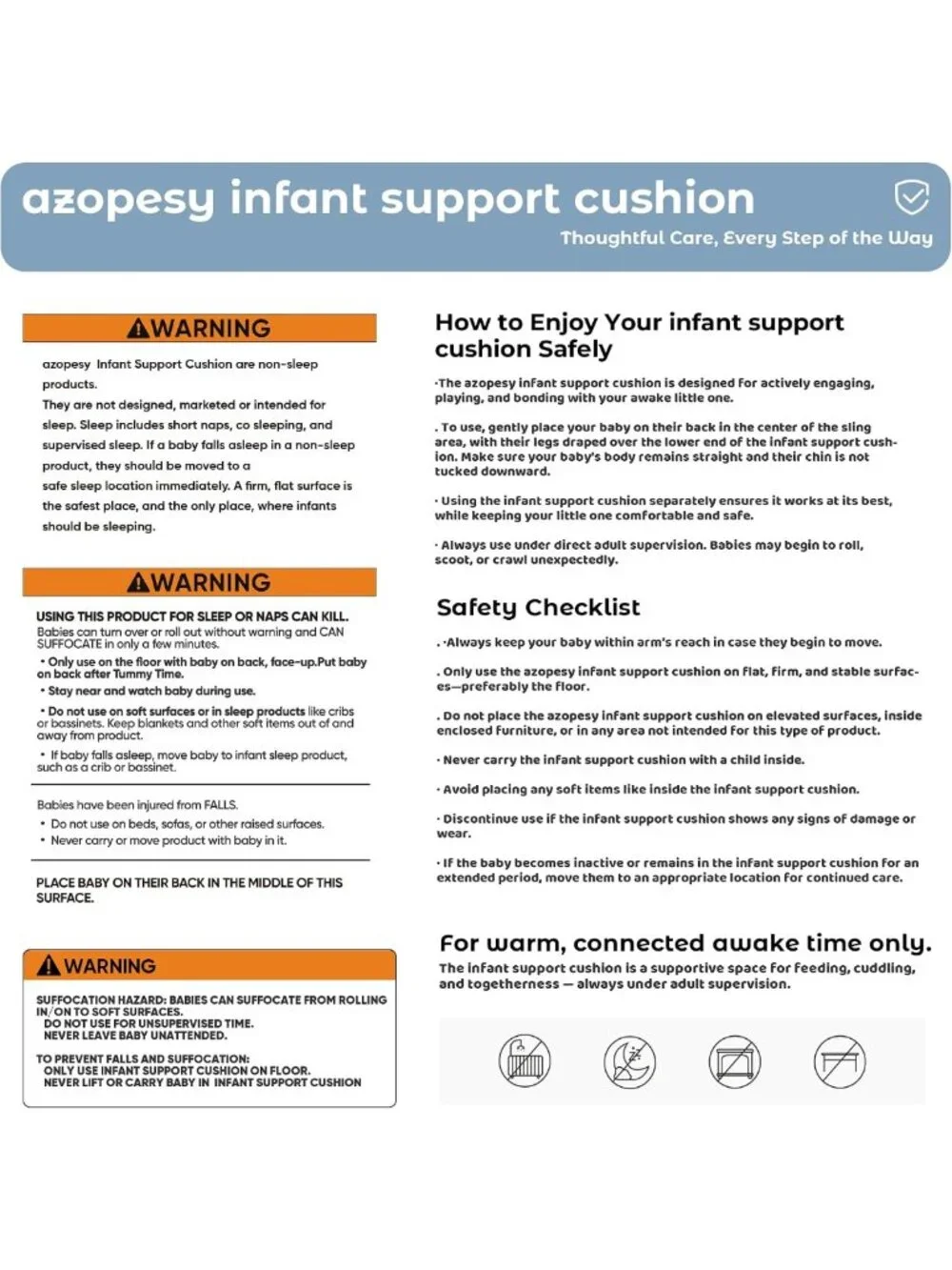 Soft Cotton Infant Support Cushion for Newborns, Tummy Time Mat, Portable Baby